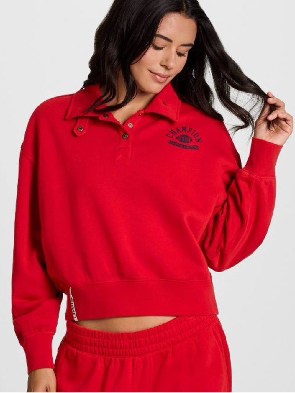 NWT Champion Sweatshirt Womens Small Long Sleeve Fleece 1/4 Snap Cropped Pullove